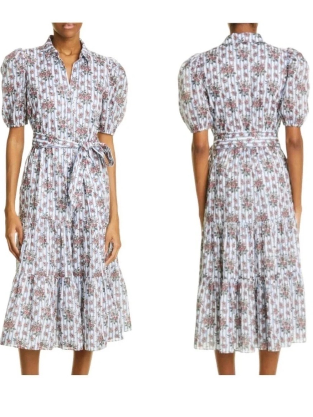 Veronica Beard Sz 6 Dress Eunice Floral Stripe Cotton Shirtdress Preppy Western.